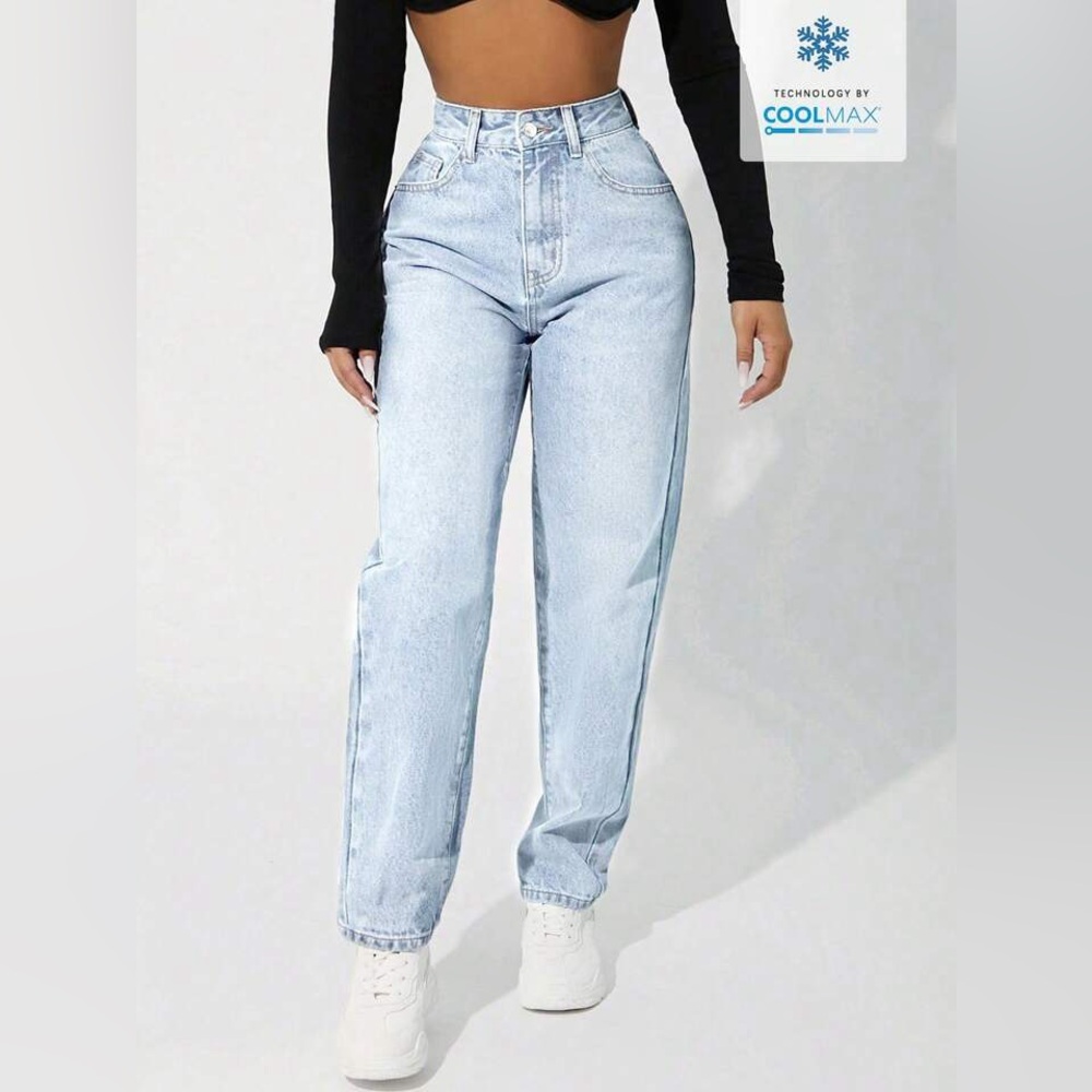 SHEIN PETITE Women's Pocket Design Straight Leg Loose Casual Versatile Jeans L